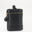 CHANEL Bicolore Vanity Pouch Lamb Skin Black Gold CC Auth 145355-4