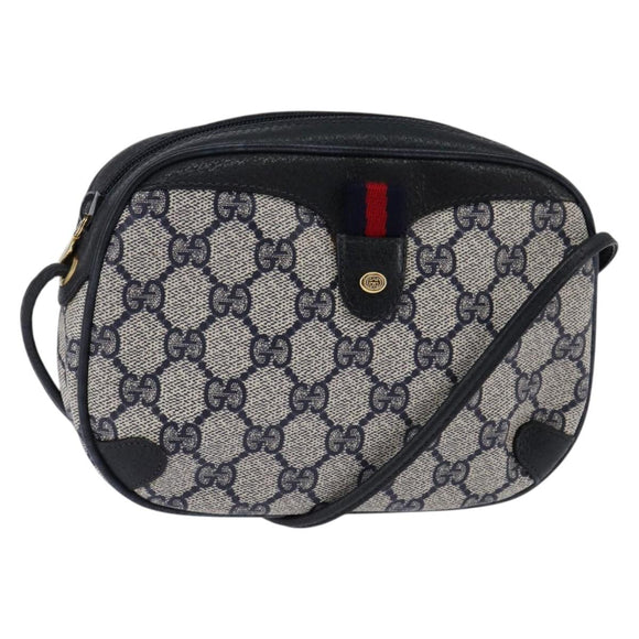 GUCCI GG Supreme Sherry Line Shoulder Bag PVC Navy Gold 89 02 066 Auth 145357