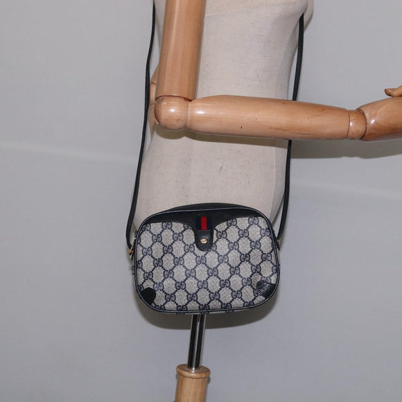 GUCCI GG Supreme Sherry Line Shoulder Bag PVC Navy Gold 89 02 066 Auth 145357