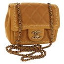 CHANEL Chain Shoulder Bag Suede Yellow Gold CC Auth 145362A-1