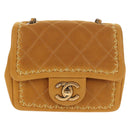 CHANEL Chain Shoulder Bag Suede Yellow Gold CC Auth 145362A-13