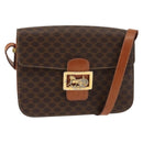 CELINE Macadam Canvas Horse Carriage Shoulder Bag PVC Brown Gold Auth 145468-1