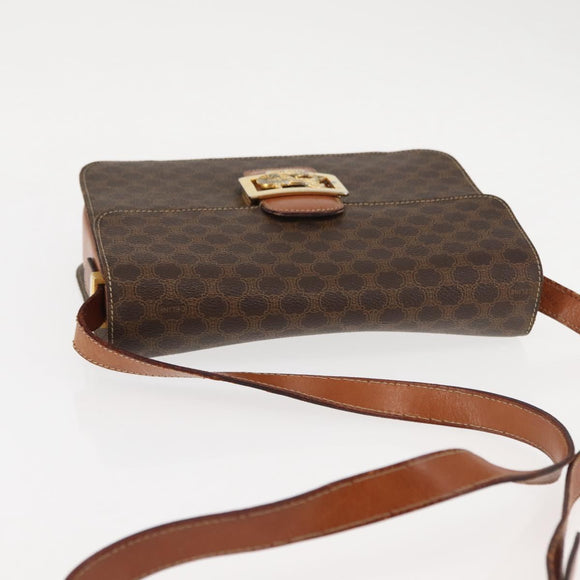 CELINE Macadam Canvas Horse Carriage Shoulder Bag PVC Brown Gold Auth 145468