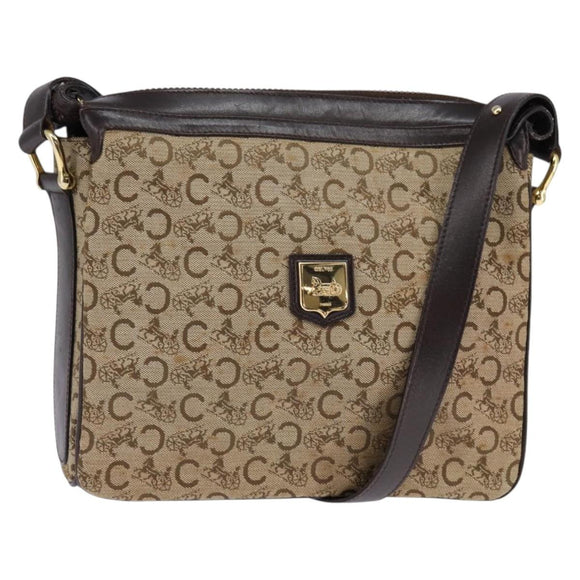 CELINE C Sulky Shoulder Bag Canvas Brown Gold Auth 145471