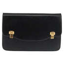 CELINE Chain Shoulder Bag Leather Black Gold Auth 145473-13