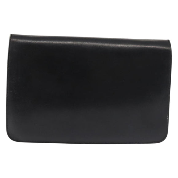 CELINE Chain Shoulder Bag Leather Black Gold Auth 145473