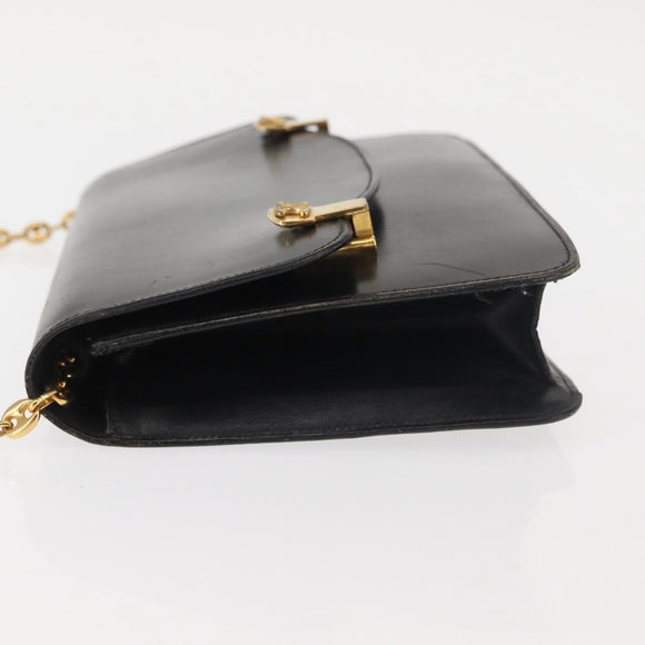 CELINE Chain Shoulder Bag Leather Black Gold Auth 145473