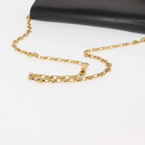CELINE Chain Shoulder Bag Leather Black Gold Auth 145473