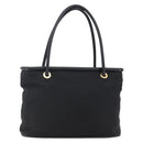 CELINE Tote Bag Nylon Leather Black Gold Auth 145474-1