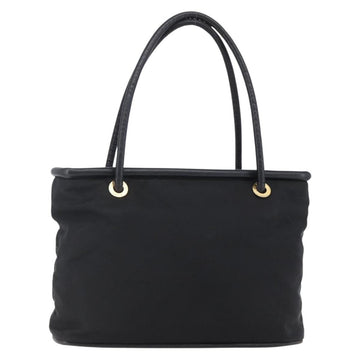 CELINE Tote Bag Nylon Leather Black Gold Auth 145474