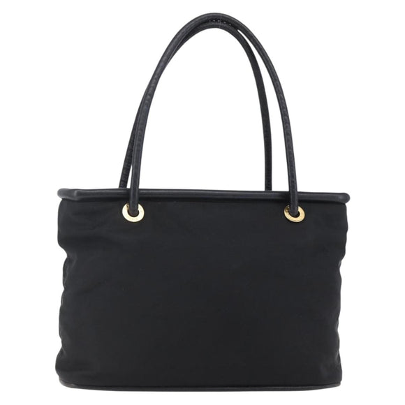 CELINE Tote Bag Nylon Leather Black Gold Auth 145474