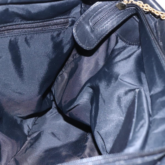 CELINE Tote Bag Nylon Leer Zwart Goud Auth 145474