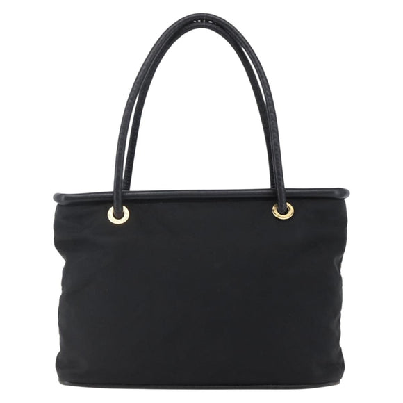 CELINE Tote Bag Nylon Leather Black Gold Auth 145474