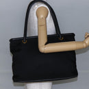 CELINE Tote Bag Nylon Leather Black Gold Auth 145474-21