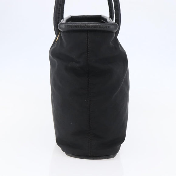 CELINE Tote Bag Nylon Leer Zwart Goud Auth 145474