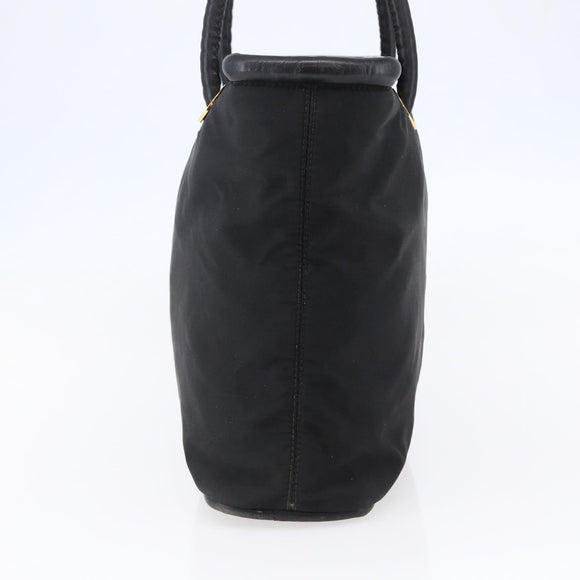 CELINE Tote Bag Nylon Leather Black Gold Auth 145474