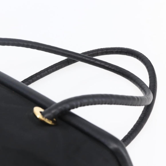 CELINE Tote Bag Nylon Leather Black Gold Auth 145474