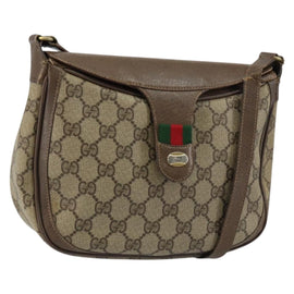 GUCCI GG Supreme Web Sherry Line Shoulder Bag PVC Leather Beige Red Auth 145477