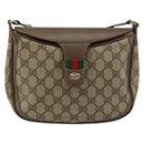 GUCCI GG Supreme Web Sherry Line Shoulder Bag PVC Leather Beige Red Auth 145477-13