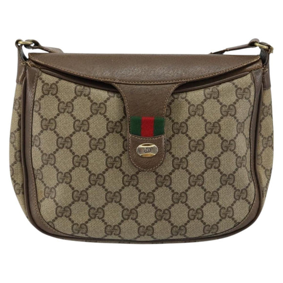 GUCCI GG Supreme Web Sherry Line Shoulder Bag PVC Leather Beige Red Auth 145477