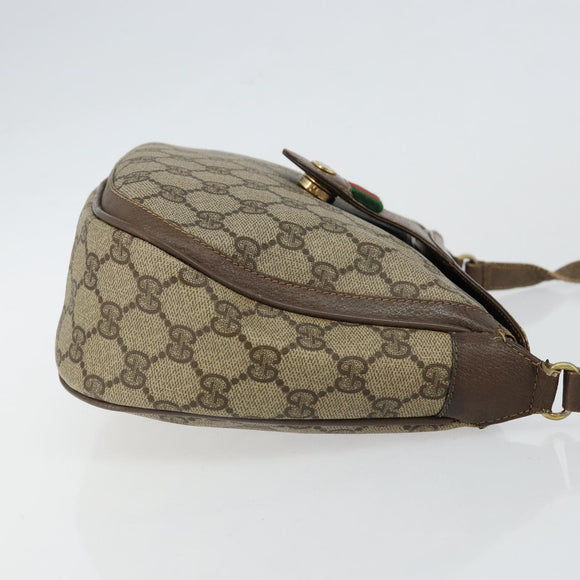 GUCCI GG Supreme Web Sherry Line Shoulder Bag PVC Leather Beige Red Auth 145477