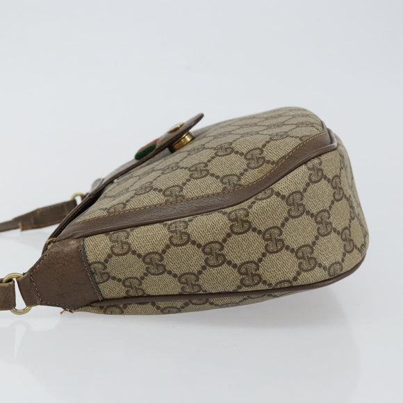 GUCCI GG Supreme Web Sherry Line Shoulder Bag PVC Leather Beige Red Auth 145477