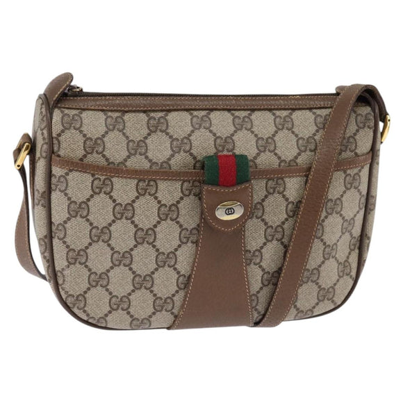 GUCCI GG Supreme Web Sherry Line Shoulder Bag PVC Beige 56 02 032 Auth 145478