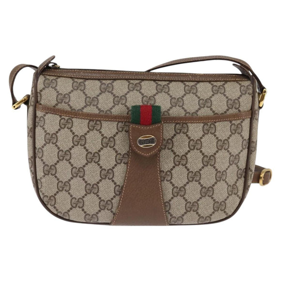 GUCCI GG Supreme Web Sherry Line Shoulder Bag PVC Beige 56 02 032 Auth 145478