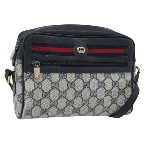 GUCCI GG Supreme Sherry Line Shoulder Bag PVC Navy Gold 98 02 087 Auth 145482