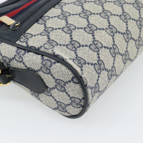 GUCCI GG Supreme Sherry Line Shoulder Bag PVC Navy Gold 98 02 087 Auth 145482