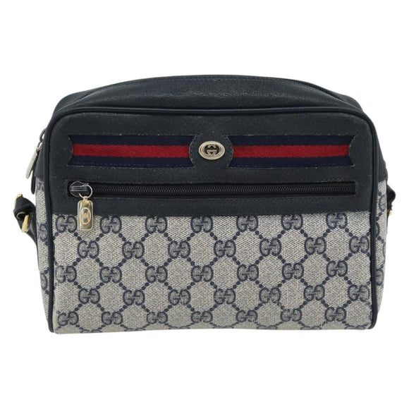 GUCCI GG Supreme Sherry Line Shoulder Bag PVC Navy Gold 98 02 087 Auth 145482