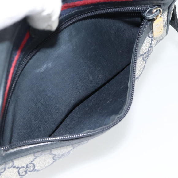 GUCCI GG Supreme Sherry Line Shoulder Bag PVC Navy Gold 98 02 087 Auth 145482