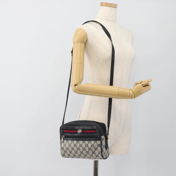 GUCCI GG Supreme Sherry Line Shoulder Bag PVC Navy Gold 98 02 087 Auth 145482