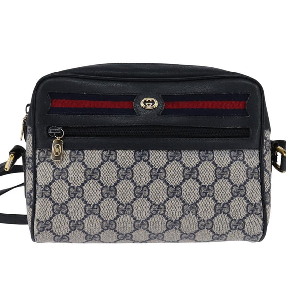 GUCCI GG Supreme Sherry Line Shoulder Bag PVC Navy Gold 98 02 087 Auth 145482