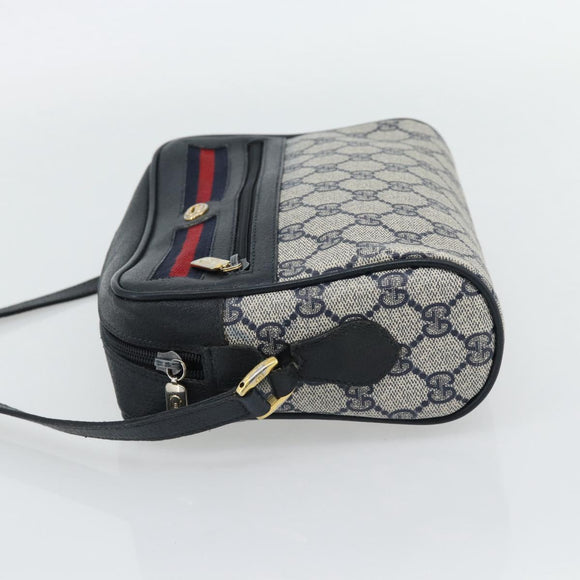 GUCCI GG Supreme Sherry Line Shoulder Bag PVC Navy Gold 98 02 087 Auth 145482