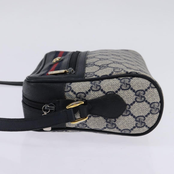 GUCCI GG Supreme Sherry Line Shoulder Bag PVC Navy Gold 98 02 087 Auth 145482