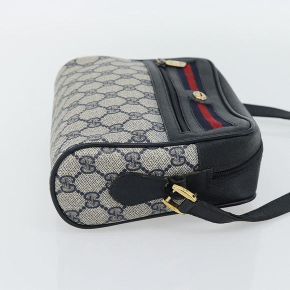 GUCCI GG Supreme Sherry Line Shoulder Bag PVC Navy Gold 98 02 087 Auth 145482