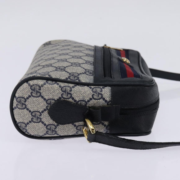 GUCCI GG Supreme Sherry Line Shoulder Bag PVC Navy Gold 98 02 087 Auth 145482