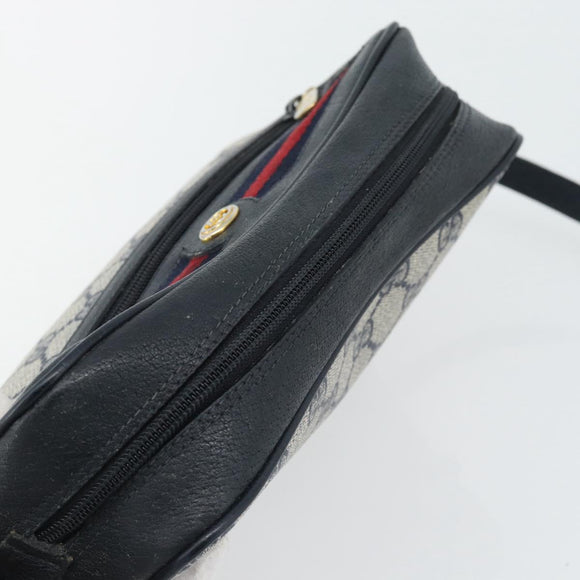 GUCCI GG Supreme Sherry Line Shoulder Bag PVC Navy Gold 98 02 087 Auth 145482