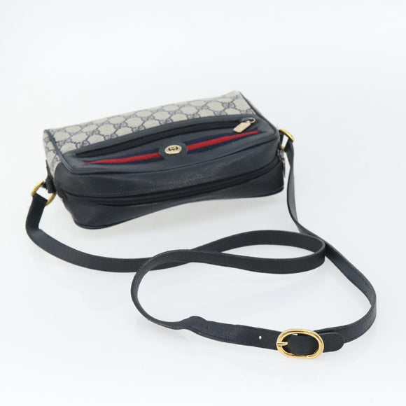 GUCCI GG Supreme Sherry Line Shoulder Bag PVC Navy Gold 98 02 087 Auth 145482