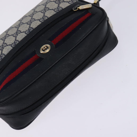 GUCCI GG Supreme Sherry Line Shoulder Bag PVC Navy Gold 98 02 087 Auth 145482