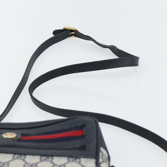 GUCCI GG Supreme Sherry Line Shoulder Bag PVC Navy Gold 98 02 087 Auth 145482