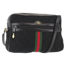 GUCCI GG Canvas Web Sherry Line Shoulder Bag Black Gold Red Auth 145483-1