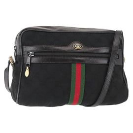 GUCCI GG Canvas Web Sherry Line Shoulder Bag Black Gold Red Auth 145483