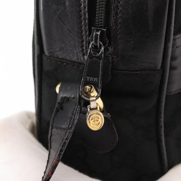 GUCCI GG Canvas Web Sherry Line Shoulder Bag Black Gold Red Auth 145483