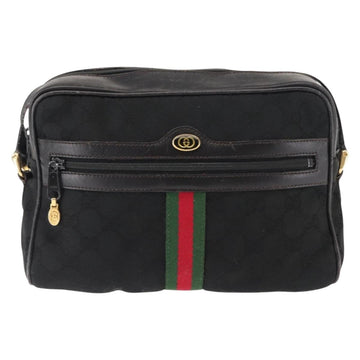GUCCI GG Canvas Web Sherry Line Shoulder Bag Black Gold Red Auth 145483 - 0