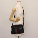 GUCCI GG Canvas Web Sherry Line Shoulder Bag Black Gold Red Auth 145483-22