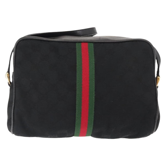 GUCCI GG Canvas Web Sherry Line Shoulder Bag Black Gold Red Auth 145483