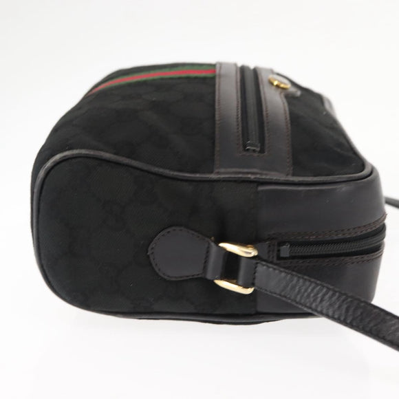 GUCCI GG Canvas Web Sherry Line Shoulder Bag Black Gold Red Auth 145483