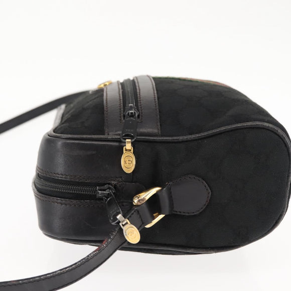 GUCCI GG Canvas Web Sherry Line Shoulder Bag Black Gold Red Auth 145483